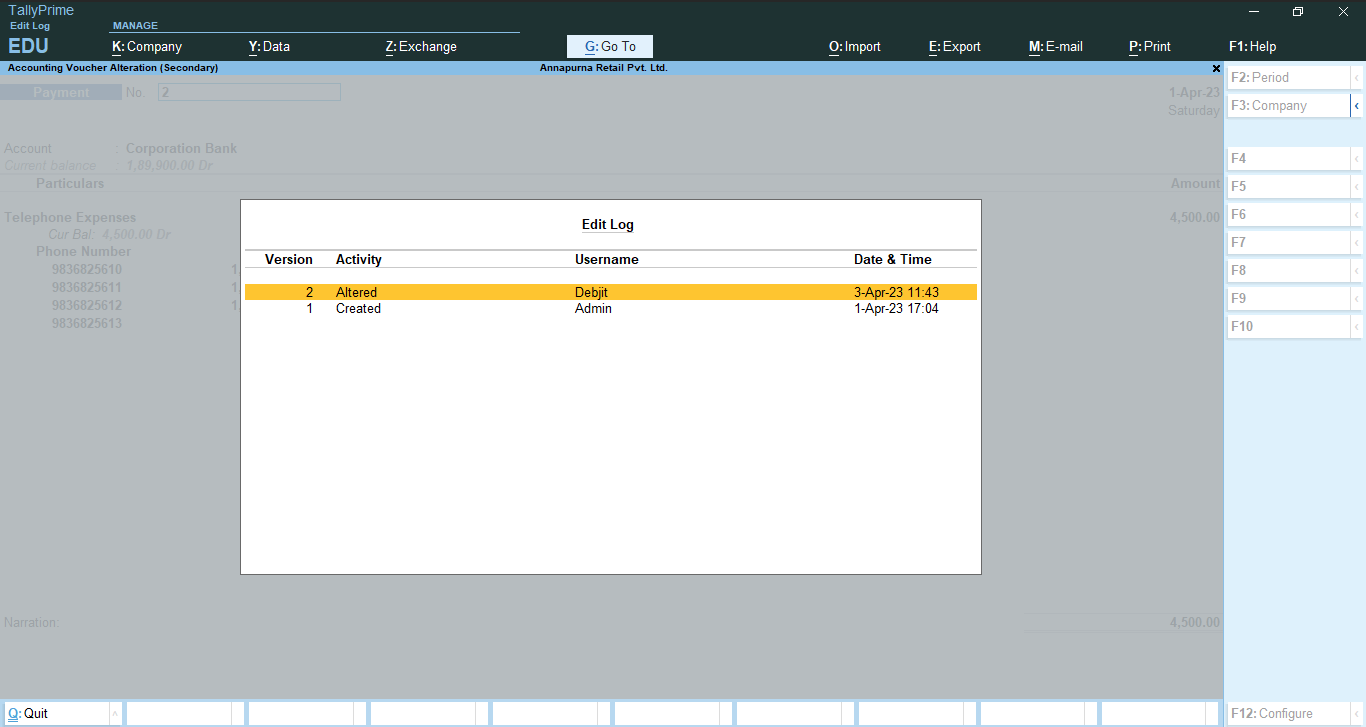 audit trail in tallyprime-6