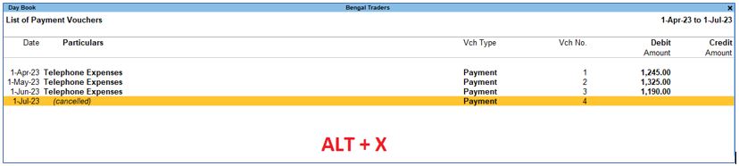 How to cancel a voucher in tallyprime?