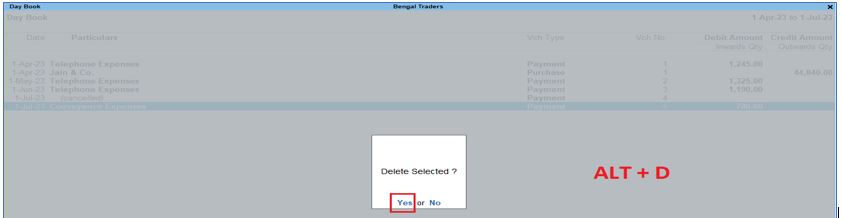 How to delete voucher entry in TallyPrime