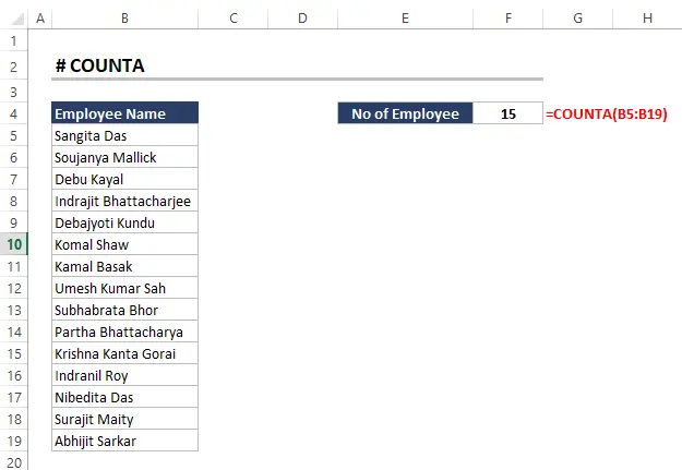 Excel Function COUNTA