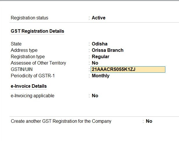 GST Registration details Orissa Branch