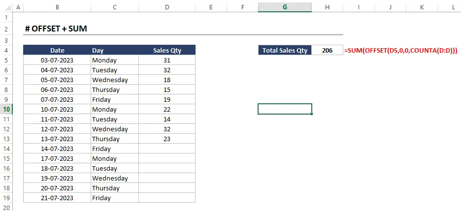 Advanvced Excel Formula OFFSET +SUM