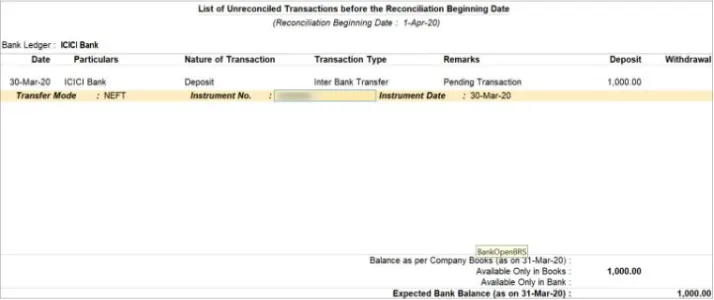 Enter The Details Of The BRS Transaction