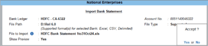 import bank Statement in tally Prime