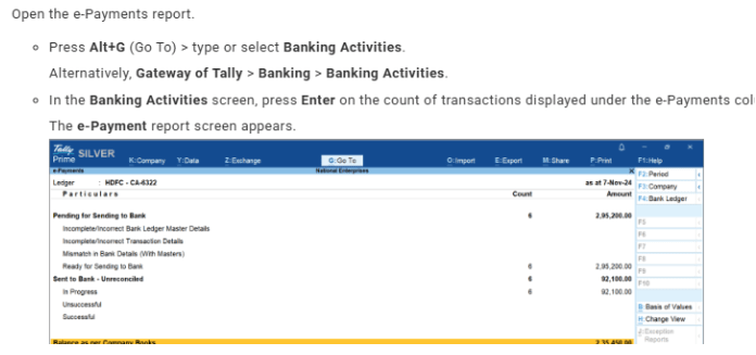 Open The e-Payment Report tally