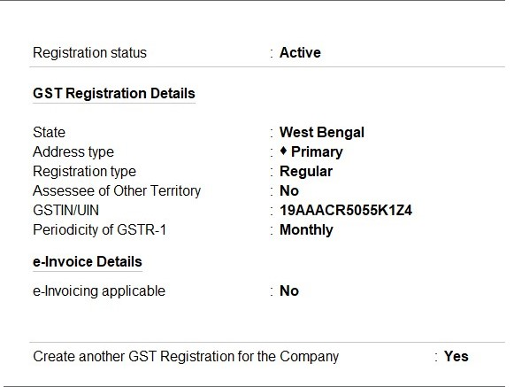 GST Registration detsils West Bengal Branch