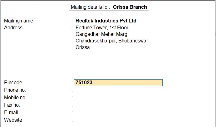 Mailing Address for Orissa
